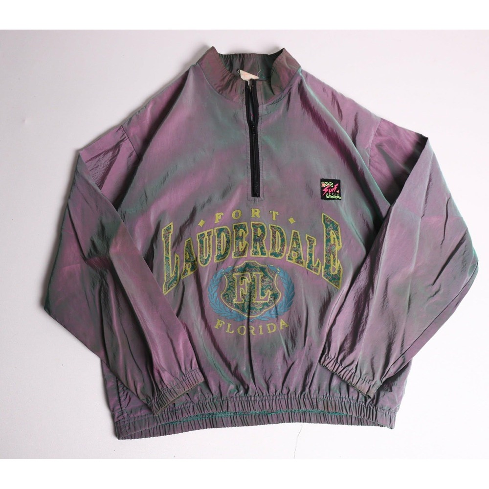 Vintage Surf Style Iridescent Windbreaker Fort Lauderdale Florida Pullover OSFA